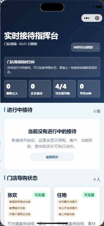 问朵娜店长实时监控页面，显示门店正在接待的客户与风险信息